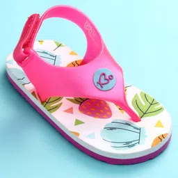 Babyoye Velcro Closure Flip Flops with Tropical Theme Print - Pink image 3
