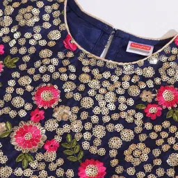 Babyhug Half Sleeves Sequined Choli and Mesh Lehenga Set with Ruffles Net Dupatta - Fuschia Navy Blue image 4