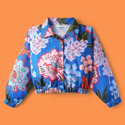 OLLINGTON ST. Knit Full Sleeves Top & Waffle Joggers With Floral Print - Multicolor & Dark Green image 4