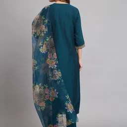 VredeVogel Women Ethnic Motifs Embroidered Regular Sequinned Kurta with Trousers & With Dupatta image 3