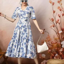 OTABU Women Floral Print Belted Fit & Flare Midi Dress-image-56