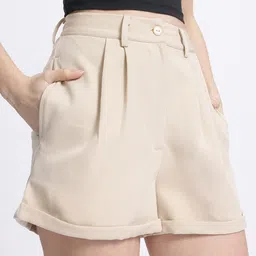 glitchez Women Effortless Versatility Mid-Rise Regular Shorts with Front Pleats image 4