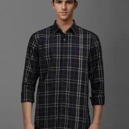 Louis Philippe Navy Cotton Slim Fit Checks Shirt-picture-25