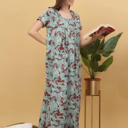 Sweet Dreams Aqua Blue Cotton Printed Nighty image 3