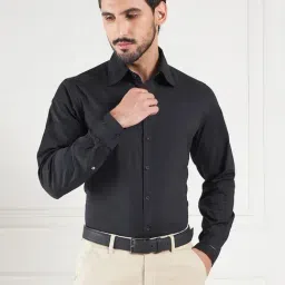 Louis Stitch Black Cotton Regular Fit Texture Shirt-image-24