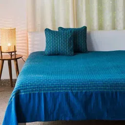 Fabindia Home Deepali Indigo Cotton 104 TC Double Bed Cover-picture-20