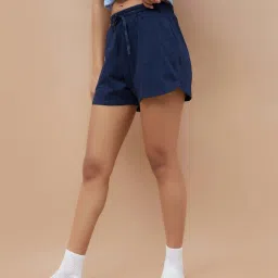 Ginger By Lifestyle Dark Blue Cotton Regular Fit Shorts image 3