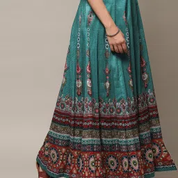 Biba Teal Flared Fit Printed Skirt image 3