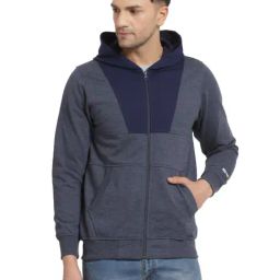 Kalt Dark Blue Regular Fit Colour Block Hooded SweatShirt-picture-39