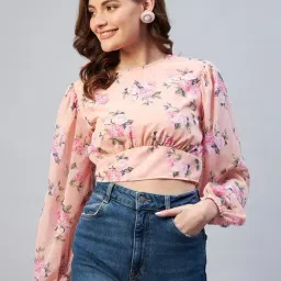 Carlton London Peach Floral Print A-Line Top-picture-31