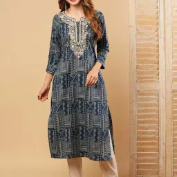 Fashor Blue Printed Straight Kurta-picture-19