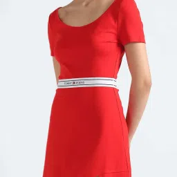 Tommy Hilfiger Deep Crimson Solid Flaired Fit Dresses image 3