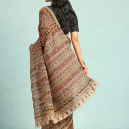 Taneira Maroon Cotton Printed Saree With Unstitched Blouse image 3