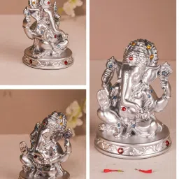 Art Street Polyresin Silver Ganesh Ji Statue Showpiece Idol image 3