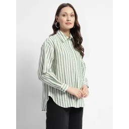 MADAME Sage Green & White Striped Shirt image 3