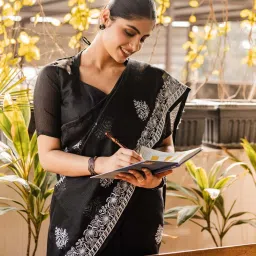 Saree Mall Black Cotton Self Saree with Blouse Piece image 3