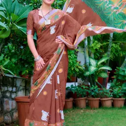 Saree Mall Brown Cotton Self Saree with Blouse Piece image 3