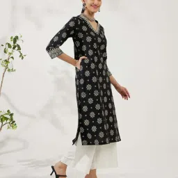 Daali Black Cotton Printed Straight Kurta image 3