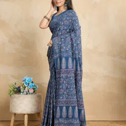 SHANVIKA Blue Pure Cotton Floral Saare image 3