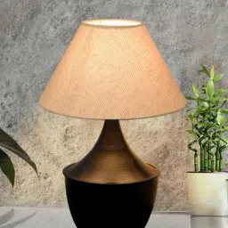 Homesake Table Lamp Matt Black Metal Modern Lamp with Fabric Shade Black Tulip Off-White Shade image 2