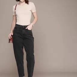 French Connection Women Pure Cotton Mom Fit Mid-Rise Light Fade Stretchable Jeans image 4