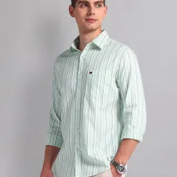 AD by Arvind Green Slim Fit Striped Shirt image 3