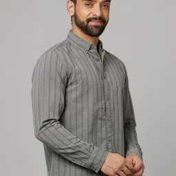 celio Celio* Grey Cotton Regular Fit Striped Shirts image 3