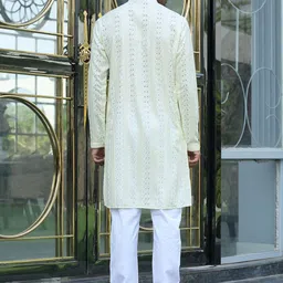 KRAFT INDIA Ethnic Motifs Embroidered Mandarin Collar Sequinned Kurta With Pyjamas image 3