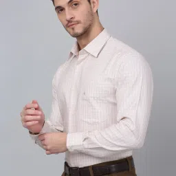 Cantabil Beige Cotton Regular Fit Checks Shirt image 3