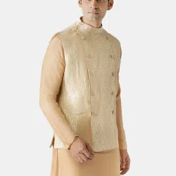 KISAH Gold Blended Embroidered Nehru Jacket image 3