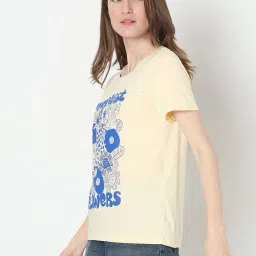 Vero Moda Yellow & Blue Cotton Floral Print T-Shirt image 3