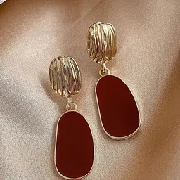 FIMBUL Gold-Plated Artificial Stones Studded Geometric Drop Earrings image 2