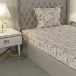Raymond Home Delight Pink & Green 104 TC Cotton Single Bedsheet with 1 Pillow Cover image 3