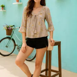 CORSICA Floral Print Flared Sleeve Georgette Top image 2