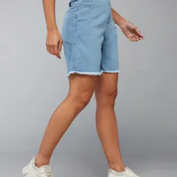 DOLCE CRUDO Light Blue Denim Regular Fit High Rise Shorts image 3