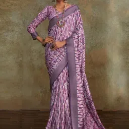 Satrani Purple Silk Blend Printed Saree With Unstitched Blouse-picture-31