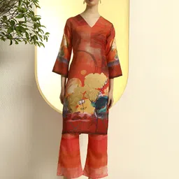 DAARI Printed V-Neck Straight Kurta With Palazzos-image-39