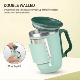 Milton Cool Touch Coastal 350 Aqua Non Insulated SS Mug with Handle & Lid-300 ml image 3