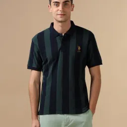 U.S. Polo Assn. Green Cotton Regular Fit Striped Polo T-Shirt-picture-26