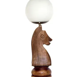 Homesake Chess Decorative Bedside Table Desk Lamp White Frost Shade Handmade Wooden Horse Knight-image-2