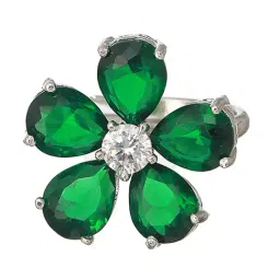 Saraf RS Jewellery Silver Emerald Zircon Minimal Floral Ring image 2