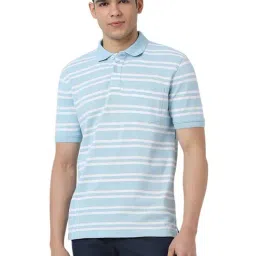 Peter England Blue Regular Fit Stripes Polo T-Shirt-image-62