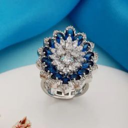 Saraf RS Jewellery Silver Sapphire Zircon Luxe Floral Solitaire Ring-picture-22