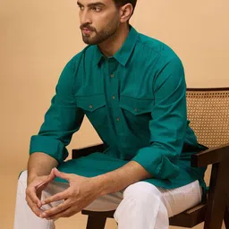 House of Pataudi Shirt Collar Neck Pathani Kurta With Pyjamas image 2