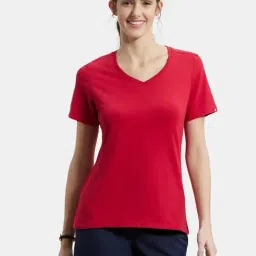 Jockey 1359 Women's Super Combed Cotton Elastane Regular Fit Solid V Neck Half Sleeve T-Shirt-image-75