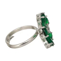 Saraf RS Jewellery Silver Emerald Zircon Minimal Floral Ring image 3