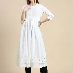 SHOWOFF White Self Design Kurta-image-49