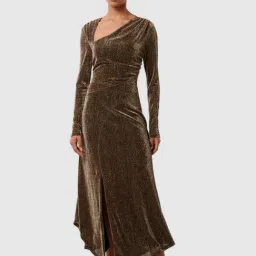 Forever New Brown Metallic Full Sleeves Maxi Dress-image-7