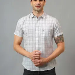 Cantabil White Regular Fit Check Cotton Linen Shirt-image-72
