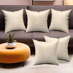 RUBOXA Cream-Coloured Set of 5 Striped Square Cushion Covers-picture-38
